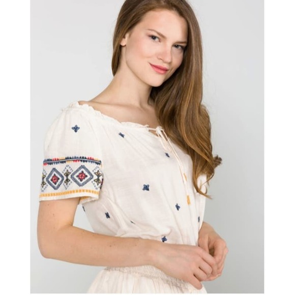 Francesca's Blue Rain Lushi Short Embroidered Off-The-Shoulder Dress Large - Picture 2 of 12